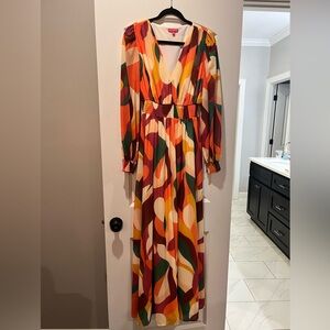 Flying Tomato Red and Orange Bishop Sleeve Maxi Sundress